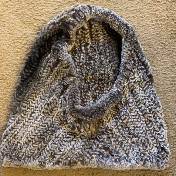 Glamourpuss 100% Real Rabbit Fur Infinity Head Scarf Hood Hat Gray and Black - Picture 6 of 8